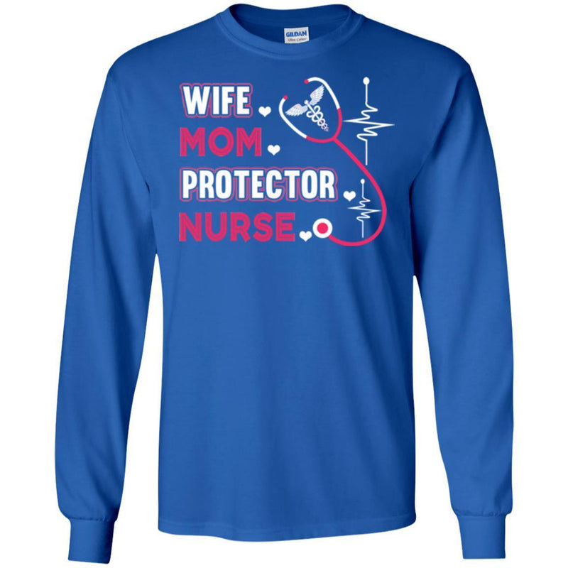 Nurse T-Shirt Wife Mom Protector Nurse Heartbeat Stethoscopes Funny Gift Nurse T Shirts CustomCat