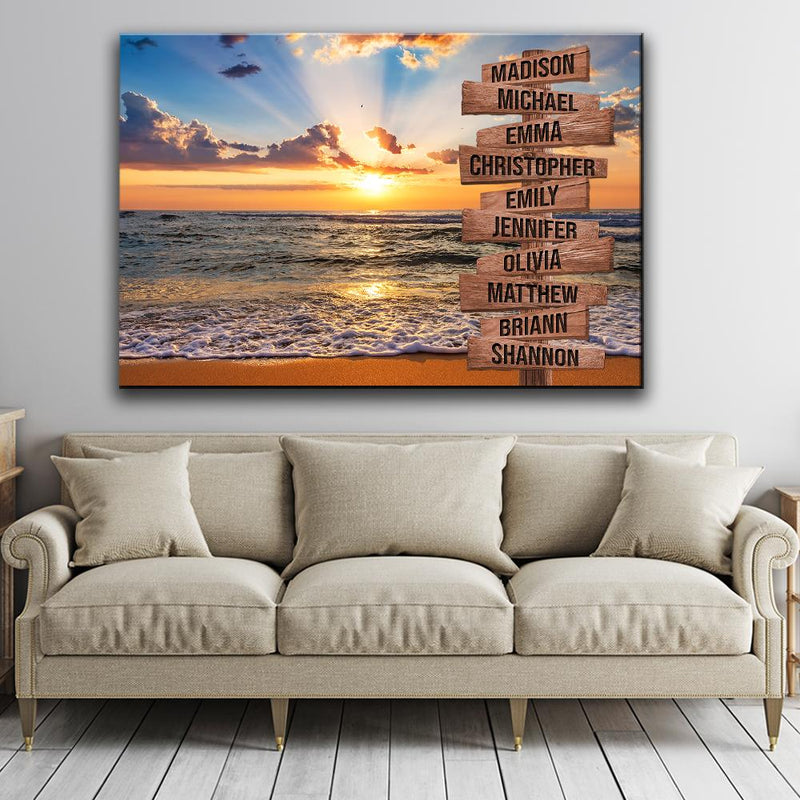 Sunset Over The Beach Ocean Sunset Color Personalized Multi-Names Premium Canvas