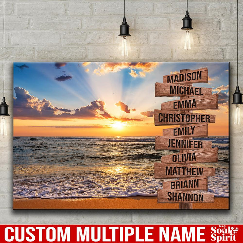 Sunset Over The Beach Ocean Sunset Color Personalized Multi-Names Premium Canvas