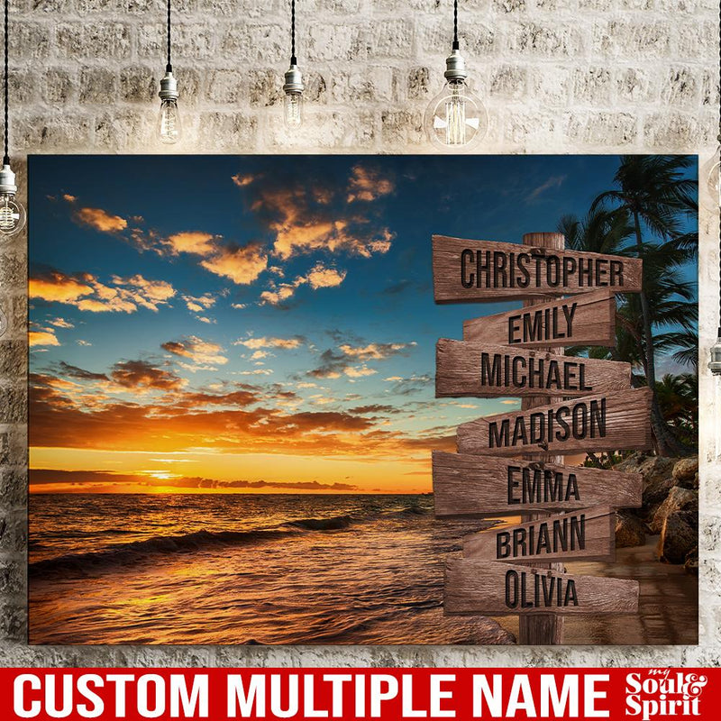Ocean Sunset Color Personalized Multi-Names Canvas Family - CANLA75 - CustomCat
