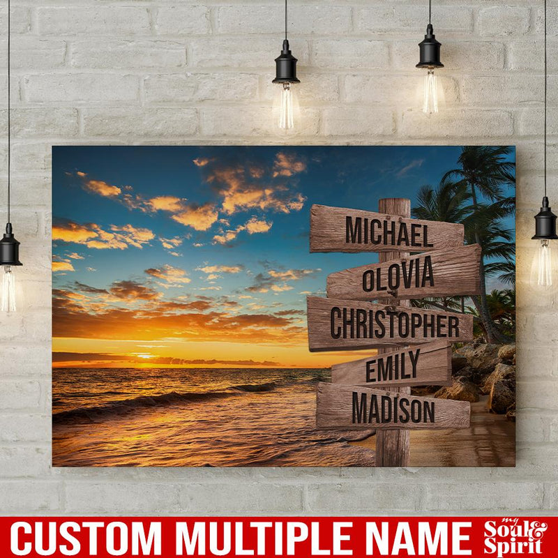 Ocean Sunset Color Personalized Multi-Names Canvas Family - CANLA75 - CustomCat