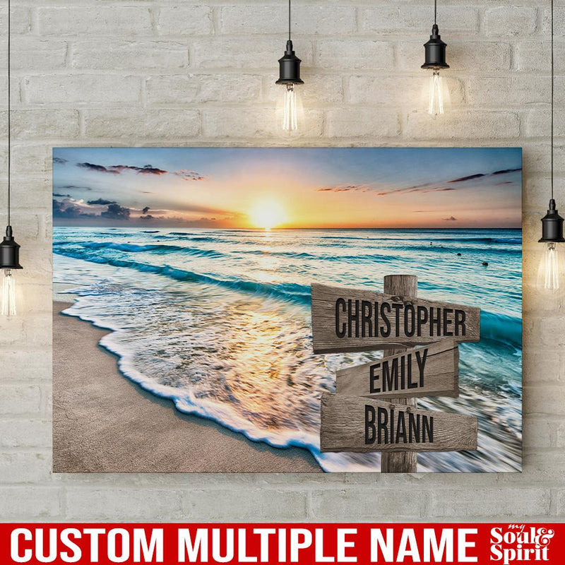 Ocean Sunset Color Personalized Multi-Names Canvas Home Decor Family - CANLA75 - CustomCat