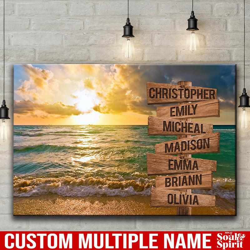 Ocean Sunset Multi Names Premium Canvas - Family Street Sign Family Name Art Canvas For Home Decor Personalized Canvas Wall Art - Customized Canvas Family - CANLA75 - CustomCat