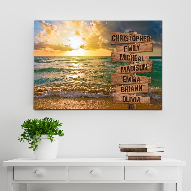 Ocean Sunset Multi Names Premium Canvas - Family Street Sign Family Name Art Canvas For Home Decor Personalized Canvas Wall Art - Customized Canvas Family - CANLA75 - CustomCat