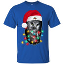 Owl T-Shirt Black Owl Is Wearing Christmas Hat & Color Of The Lamp Tee Shirt CustomCat