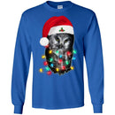 Owl T-Shirt Black Owl Is Wearing Christmas Hat & Color Of The Lamp Tee Shirt CustomCat