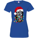 Owl T-Shirt Black Owl Is Wearing Christmas Hat & Color Of The Lamp Tee Shirt CustomCat