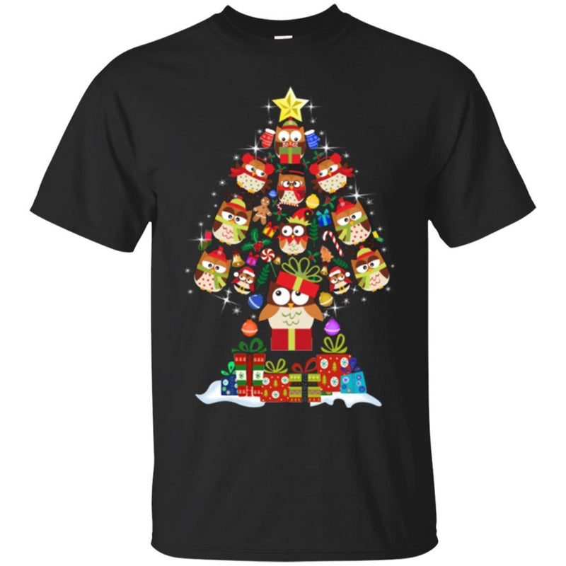 Owl T-Shirt Funny Cute Owl Christmas Tree Day Gift Tee Shirt CustomCat