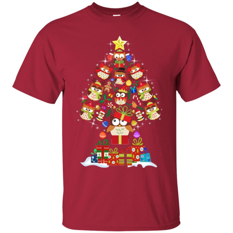 Owl T-Shirt Funny Cute Owl Christmas Tree Day Gift Tee Shirt CustomCat