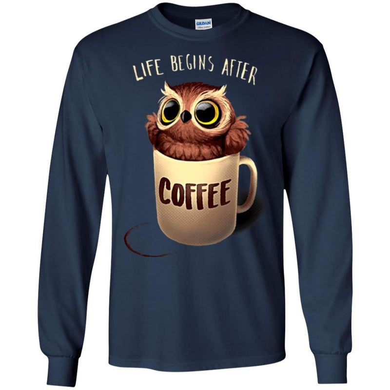 Owl T-Shirt Life Begins After Coffee With Cute Owl in a Cup Tees Funny Gift Tee Shirt CustomCat