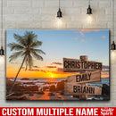 Palm Tree Beach Ocean Sunset Multi Names Premium Canvas Crossroads Personalized Canvas Wall Art, Family Street Sign Family Name Art Canvas For Home Decor Family - CANLA75 - CustomCat