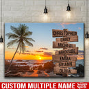 Palm Tree Beach Ocean Sunset Multi Names Premium Canvas Crossroads Personalized Canvas Wall Art, Family Street Sign Family Name Art Canvas For Home Decor Family - CANLA75 - CustomCat