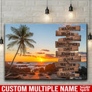 Palm Tree Beach Ocean Sunset Multi Names Premium Canvas Crossroads Personalized Canvas Wall Art, Family Street Sign Family Name Art Canvas For Home Decor Family - CANLA75 - CustomCat