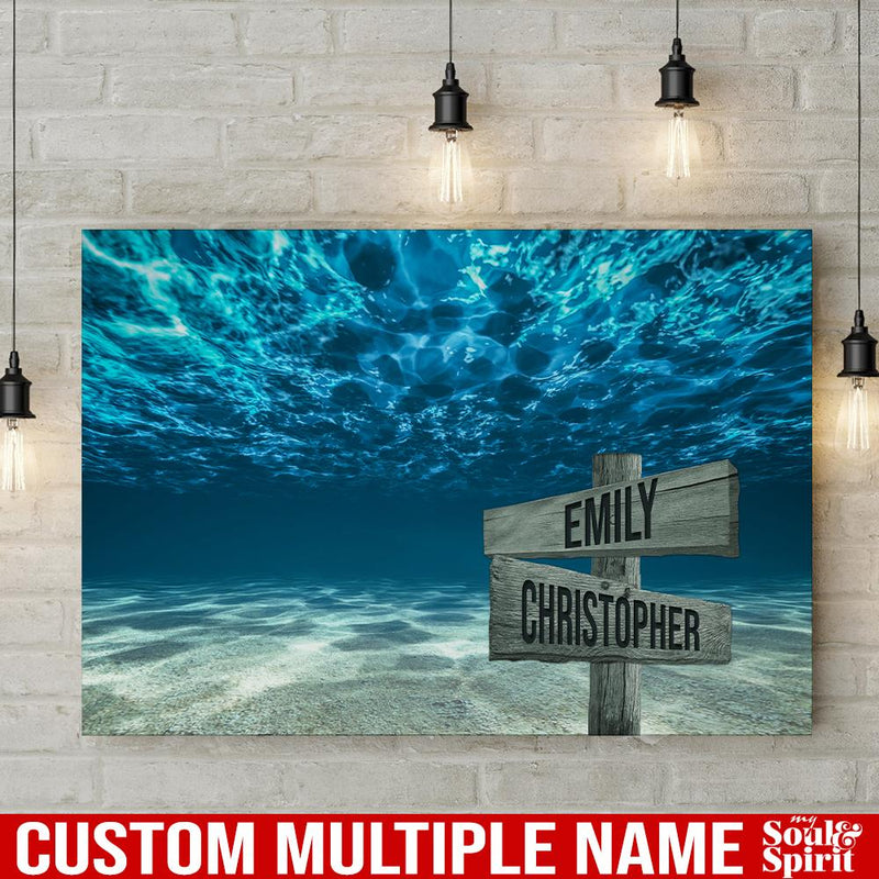 Print Artwork Blue Ocean Sea Personalized Multi-Names Canvas Home Office Decor Family - CANLA75 - CustomCat
