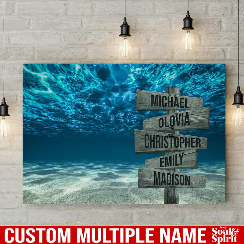 Print Artwork Blue Ocean Sea Personalized Multi-Names Canvas Home Office Decor Family - CANLA75 - CustomCat