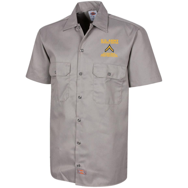 Proudly Served US Army E-2 Private Second Class E2 PV2 Embroidered Short Sleeve Workshirt CustomCat
