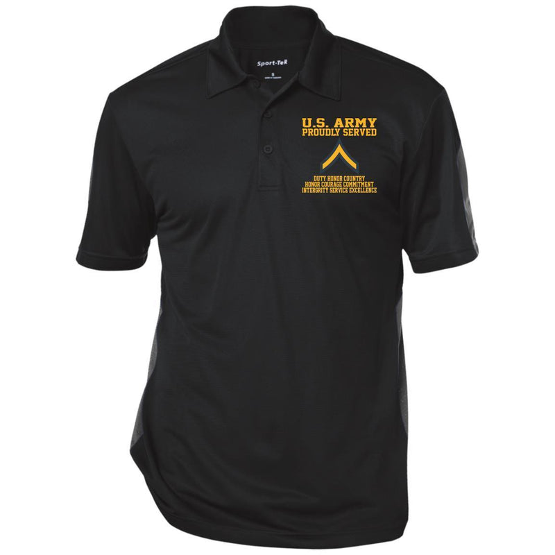 Proudly Served US Army E-2 Private Second Class E2 PV2 Embroidered Three-Button Polo Shirt CustomCat