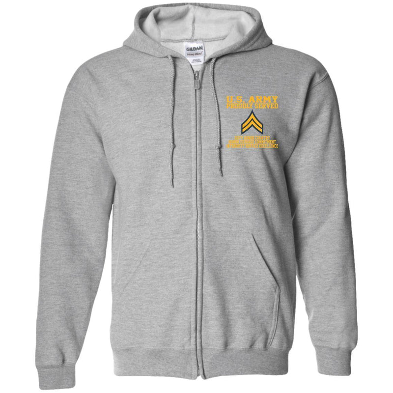 Proudly Served US Army E-4 Corporal E4 CPL  Embroidered Zip Up Hooded Sweatshirt CustomCat
