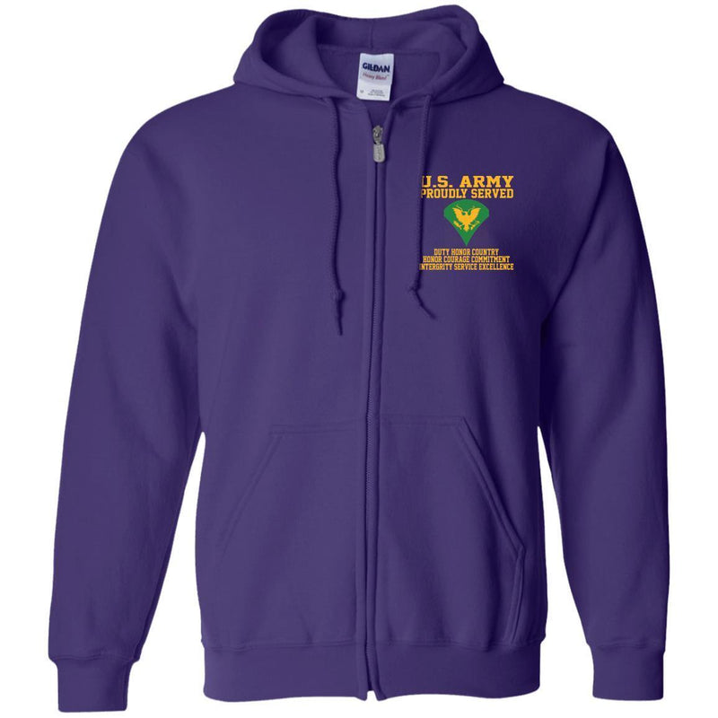 Proudly Served US Army E-4 Specialist E4 SPC  Embroidered Zip Up Hooded Sweatshirt CustomCat