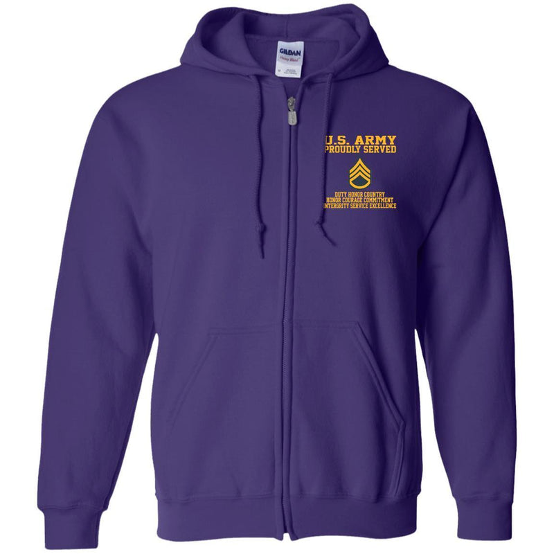 Proudly Served US Army E-6 Staff Sergeant E6 SSG Embroidered Zip Up Hooded Sweatshirt CustomCat