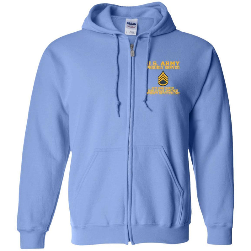 Proudly Served US Army E-6 Staff Sergeant E6 SSG Embroidered Zip Up Hooded Sweatshirt CustomCat