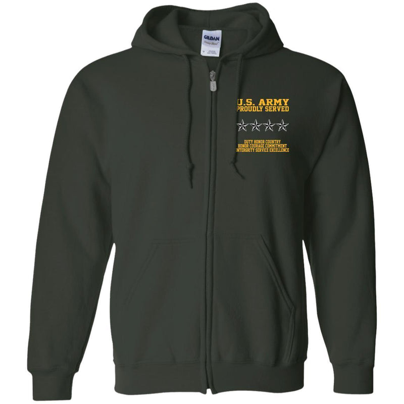 Proudly Served US Army O-10 General O10 GEN Embroidered Zip Up Hooded Sweatshirt CustomCat