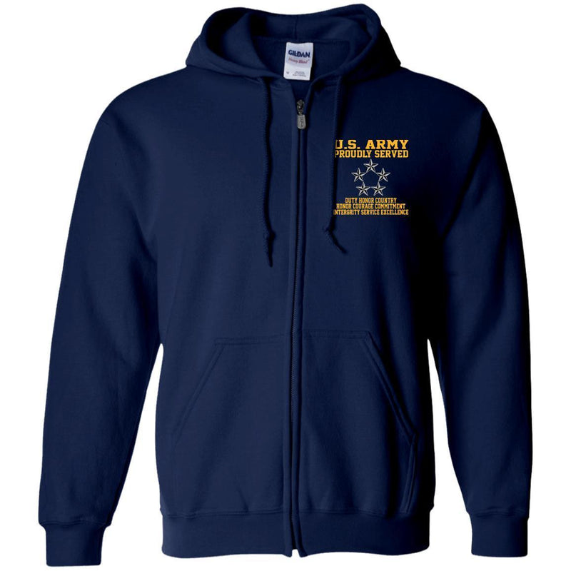 Proudly Served US Army O-10 General Of The Army O10 GA Embroidered Zip Up Hooded Sweatshirt CustomCat
