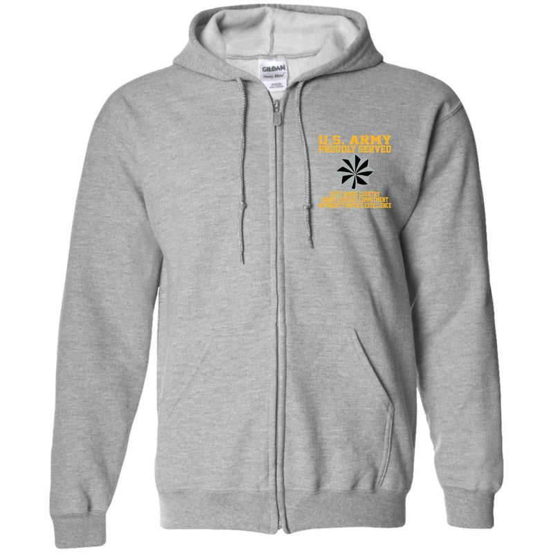 Proudly Served US Army O-5 Lieutenant Colonel O5 LTC Embroidered Zip Up Hooded Sweatshirt CustomCat