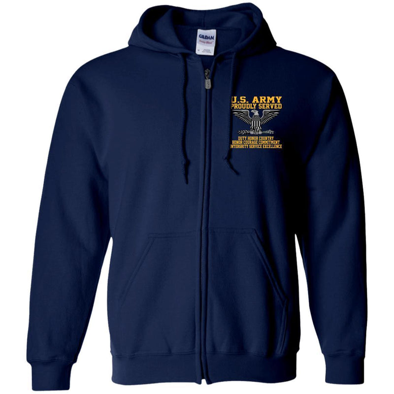 Proudly Served US Army O-6 Colonel O6 COL Embroidered Zip Up Hooded Sweatshirt CustomCat