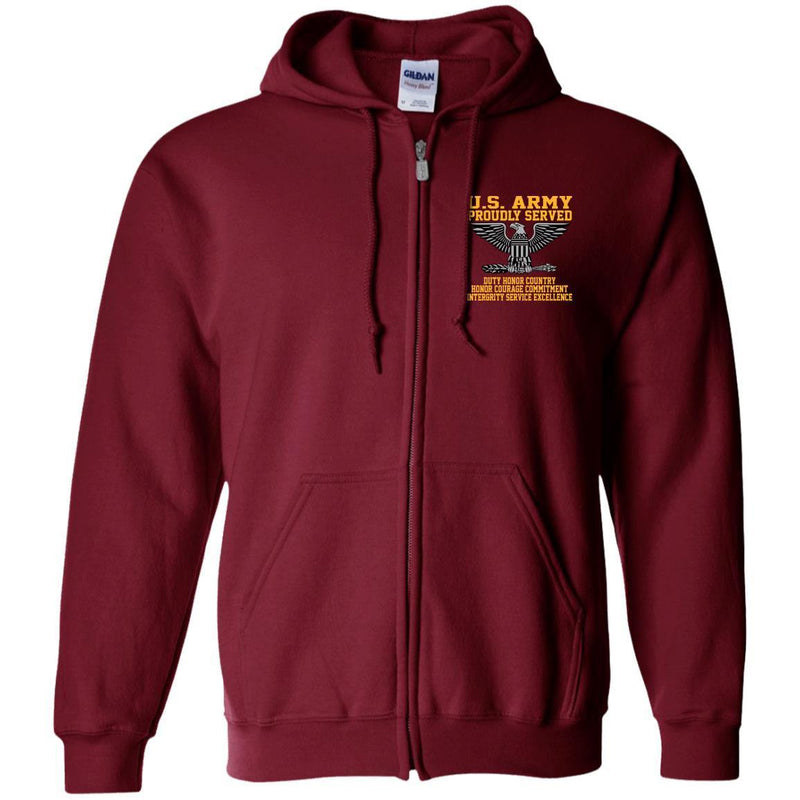 Proudly Served US Army O-6 Colonel O6 COL Embroidered Zip Up Hooded Sweatshirt CustomCat