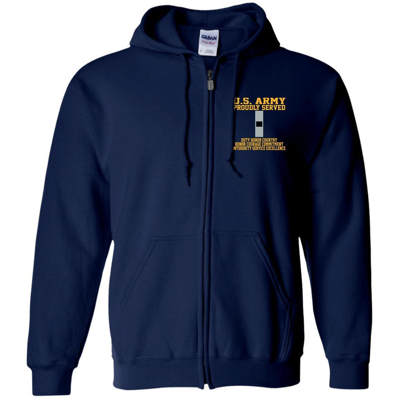 Proudly Served US Army W-1 Warrant Officer 1 W1 WO1 Embroidered Zip Up Hooded Sweatshirt CustomCat