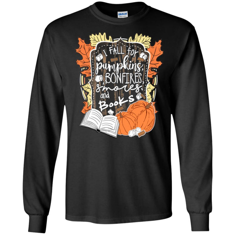 Reader T-Shirt I Fall For Pumpkins Bonfires S'mores And Books Halloween Funny Gift Teacher Shirts CustomCat