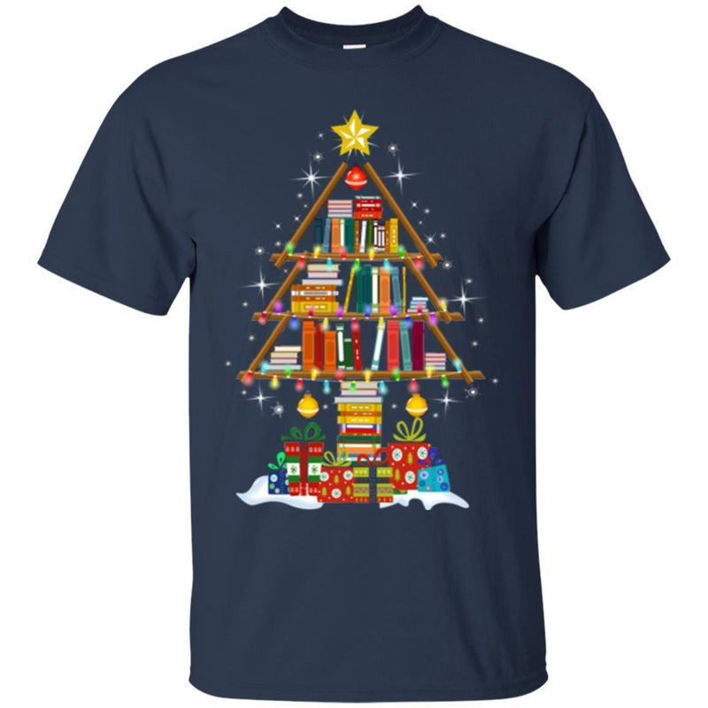 Reader Teacher T-Shirt Merry Christmas Tree Book Funny Gift Book Lovers Shirts CustomCat