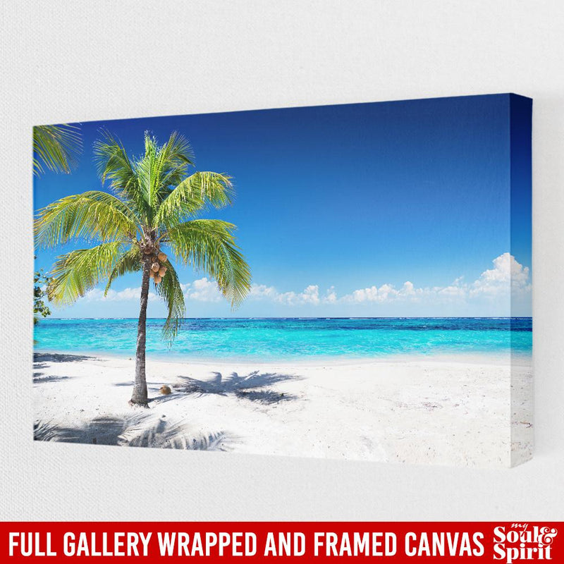 Scenic Coral Beach With Palm Tree Canvas For Home Decor Mermaid - CANLA75 - CustomCat