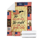 She Belived She Could So She Did Female Veteran Fleece Blanket interestprint