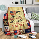 She Belived She Could So She Did Female Veteran Fleece Blanket interestprint