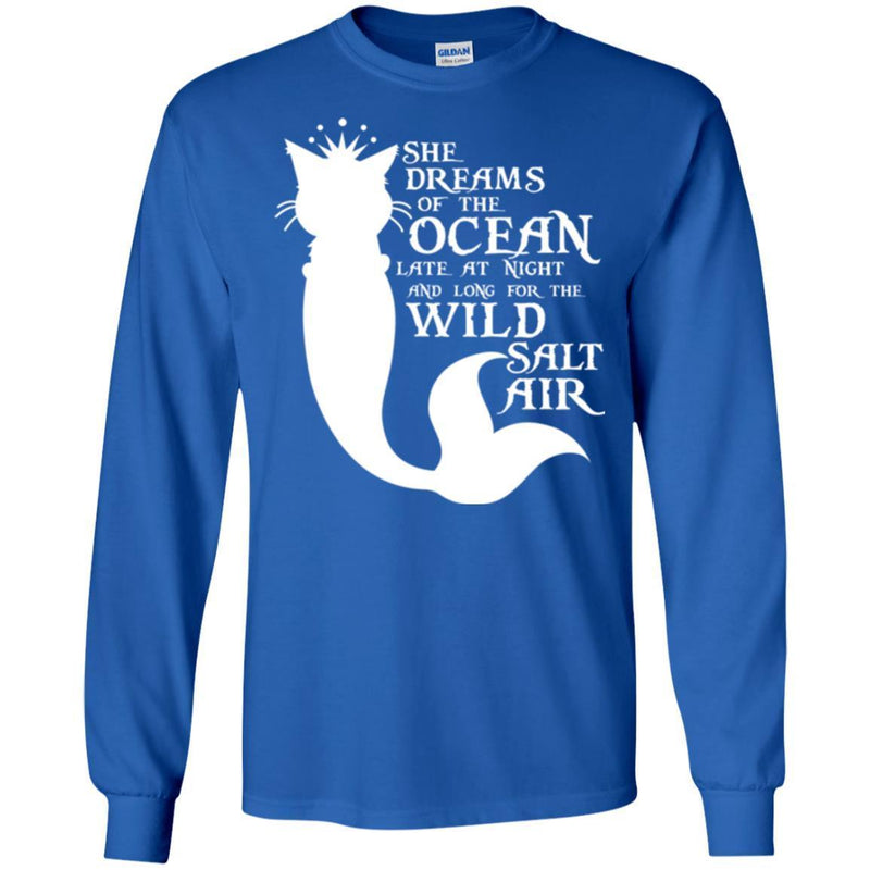She Dreams Of The Ocean Late At Night And Long For The Wild Salt Funny PurrMaid Cat Mermaid T Shirt CustomCat