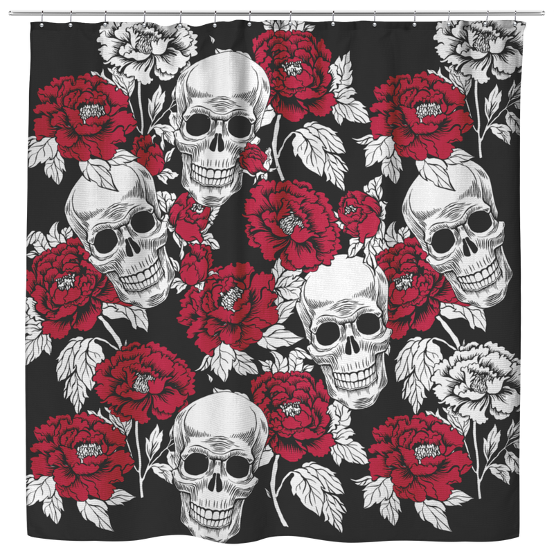 Skull Shower Curtains Seamless Pattern With Image A Skull And With Flowers Peony For Bathroom Decor