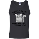 Smelly cat smelly cat wht are they feeding you funny T-shirts CustomCat
