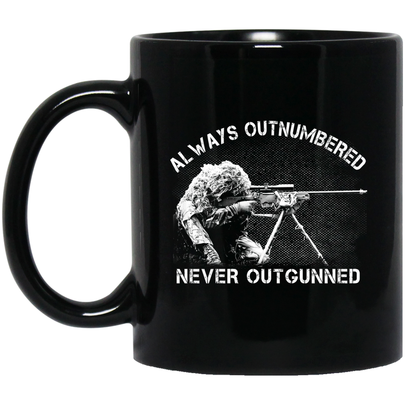 Sniper Coffee Mug Always Outnumbered Never Outgunner 11oz - 15oz Black Mug CustomCat