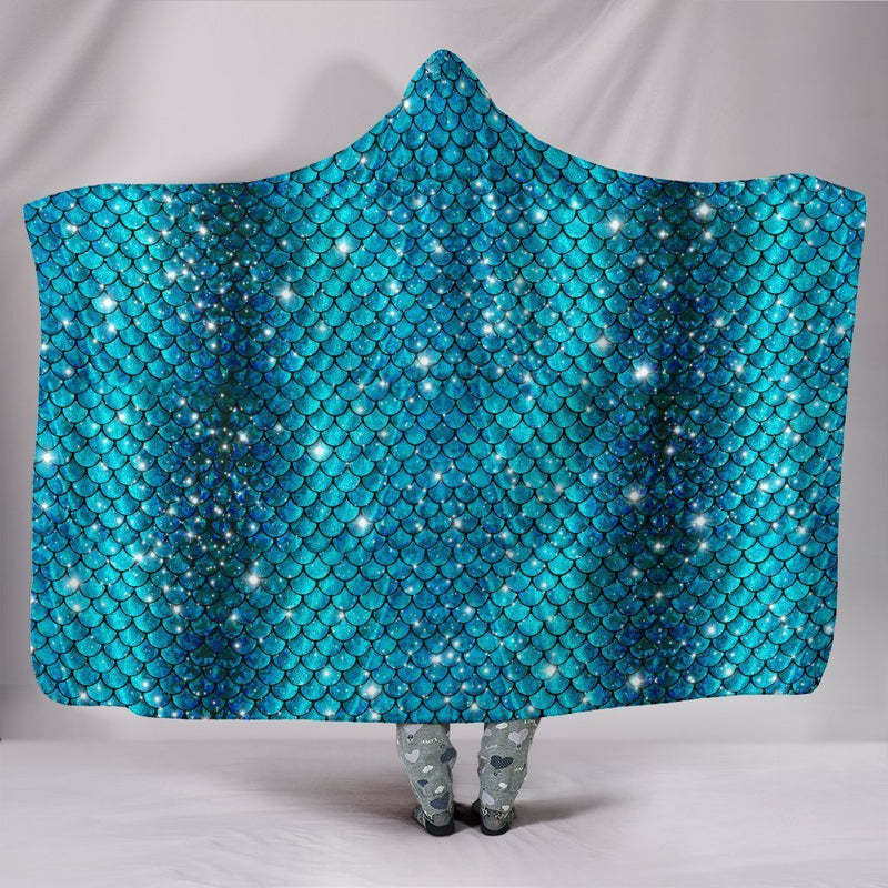 Sparkly Mermaid Scale Hooded Blanket interestprint