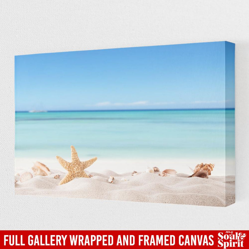 Summer Concept With Sandy Beach, Shells And Starfish Canvas For Home Decor Mermaid - CANLA75 - CustomCat