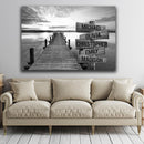 Sunset Lake Dock Multi Names Premium Canvas Crossroads Personalized Canvas Wall Art Black And White, Family Street Sign Family Name Art Canvas Family - CANLA75 - CustomCat
