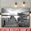 Sunset Lake Dock Multi Names Premium Canvas Crossroads Personalized Canvas Wall Art Black And White, Family Street Sign Family Name Art Canvas Family - CANLA75 - CustomCat