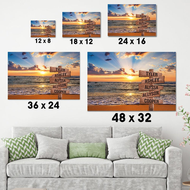 Sunset Over The Beach Ocean Sunset Color Personalized Multi-Names Premium Canvas Family - CANLA75 - CustomCat