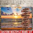 Sunset Over The Beach Ocean Sunset Color Personalized Multi-Names Premium Canvas