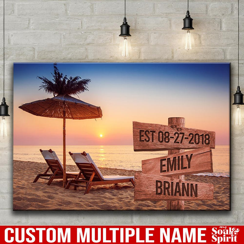 Sunset Over The Beach Ocean Sunset Multi Names Premium Canvas - Family Street Sign Family Name Art Canvas For Home Decor Personalized Canvas Wall Family - CANLA75 - CustomCat