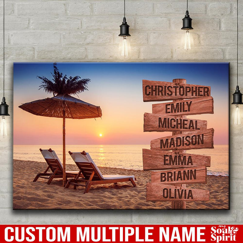 Sunset Over The Beach Ocean Sunset Multi Names Premium Canvas - Family Street Sign Family Name Art Canvas For Home Decor Personalized Canvas Wall Family - CANLA75 - CustomCat