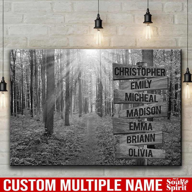 Sunshine Forest Road Multi Names Premium Canvas Crossroads Personalized Canvas Wall Art Black And White, Family Street Sign Family Name Art Canvas Family - CANLA75 - CustomCat