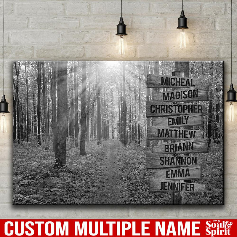 Sunshine Forest Road Multi Names Premium Canvas Crossroads Personalized Canvas Wall Art Black And White, Family Street Sign Family Name Art Canvas Family - CANLA75 - CustomCat